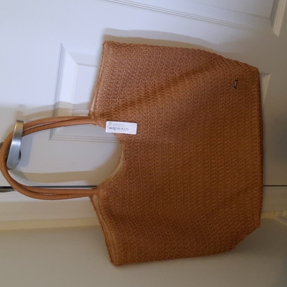 Large Brown Summer Woven Tote Bag NWT
